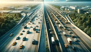Busy highway and route with traffic