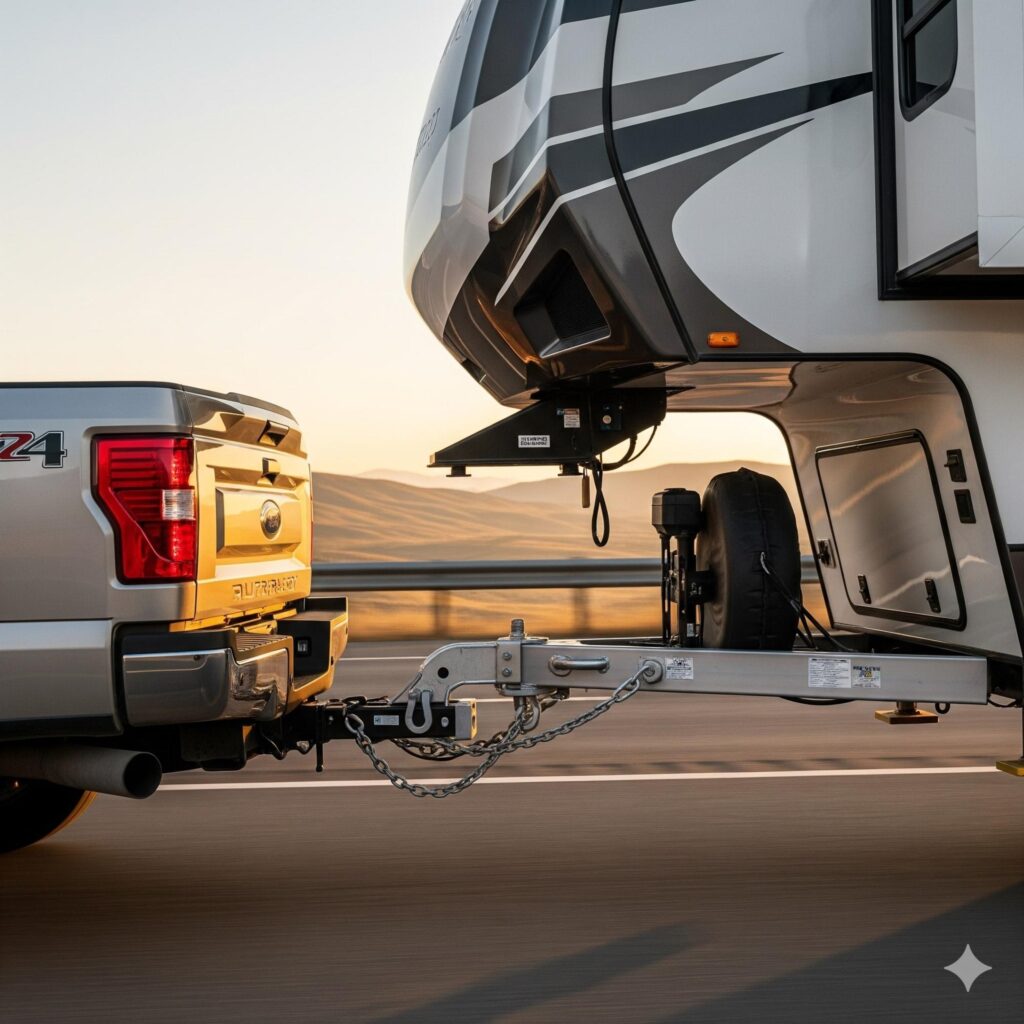 5th Wheel RV towing a trailer