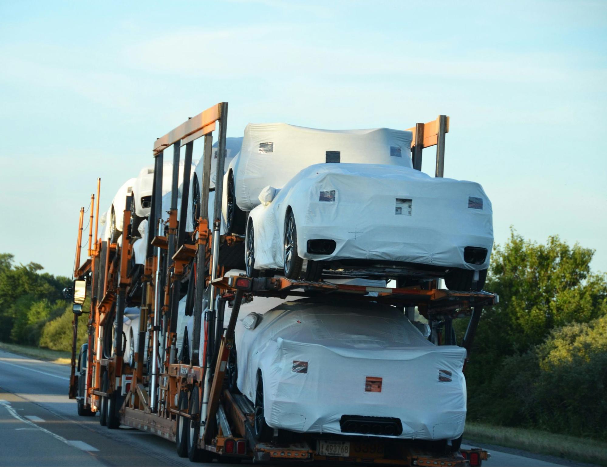 A trailer carrying cars
