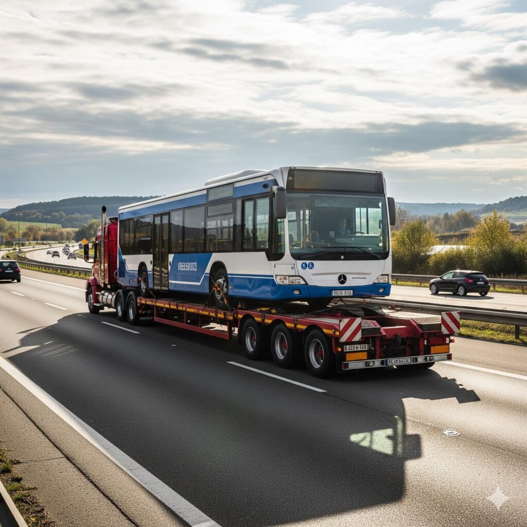 Bus transportation on trailer