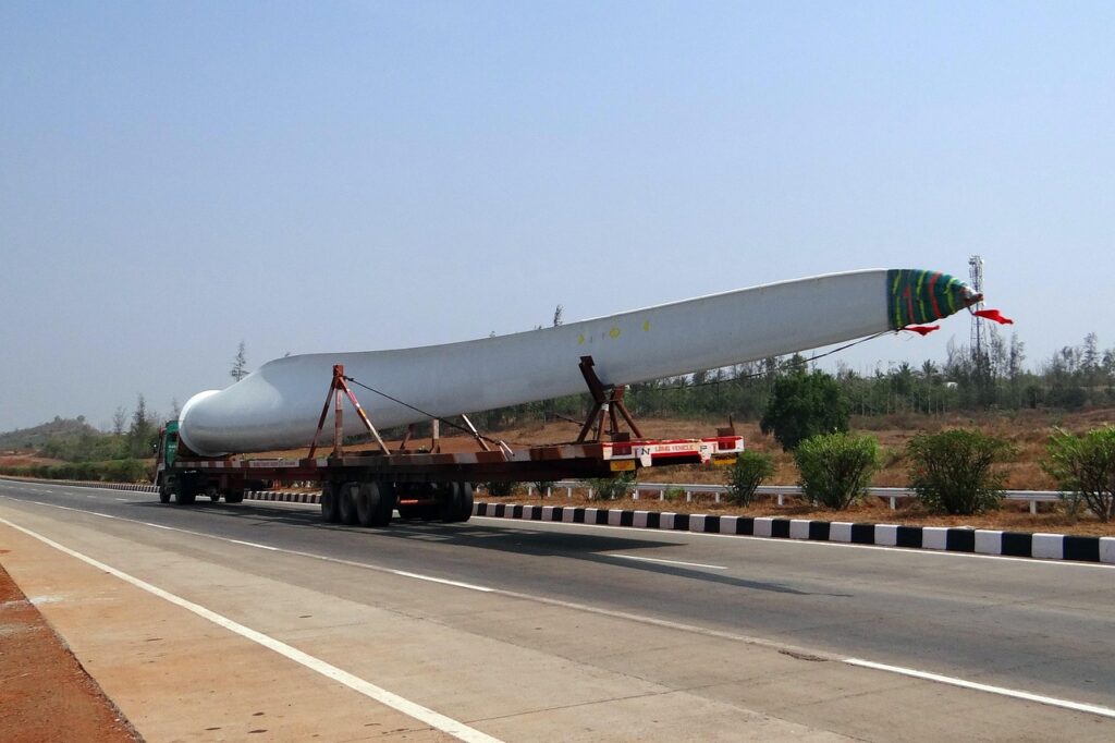 Wind Turbine Blade transport in trailer